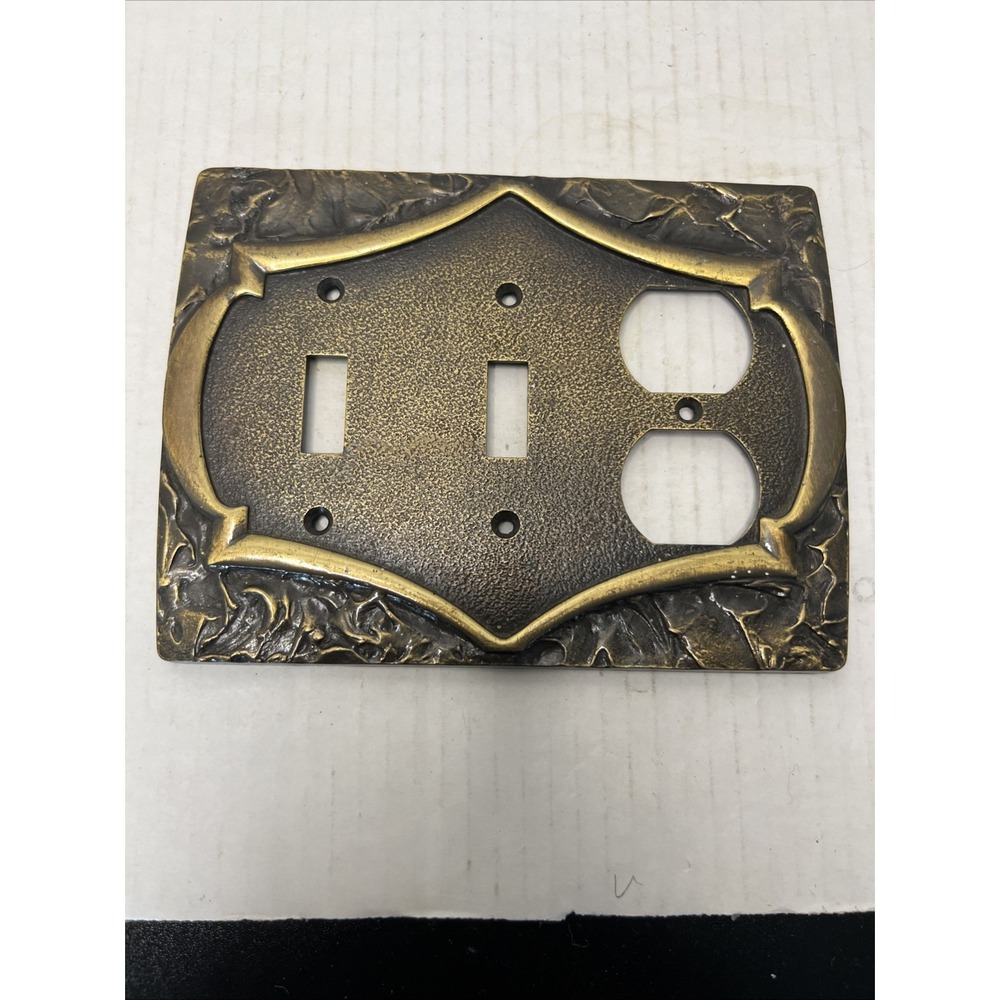 MCM Vintage Amerock Carriage House Double Light Switch Outlet Wall Plate Brass
